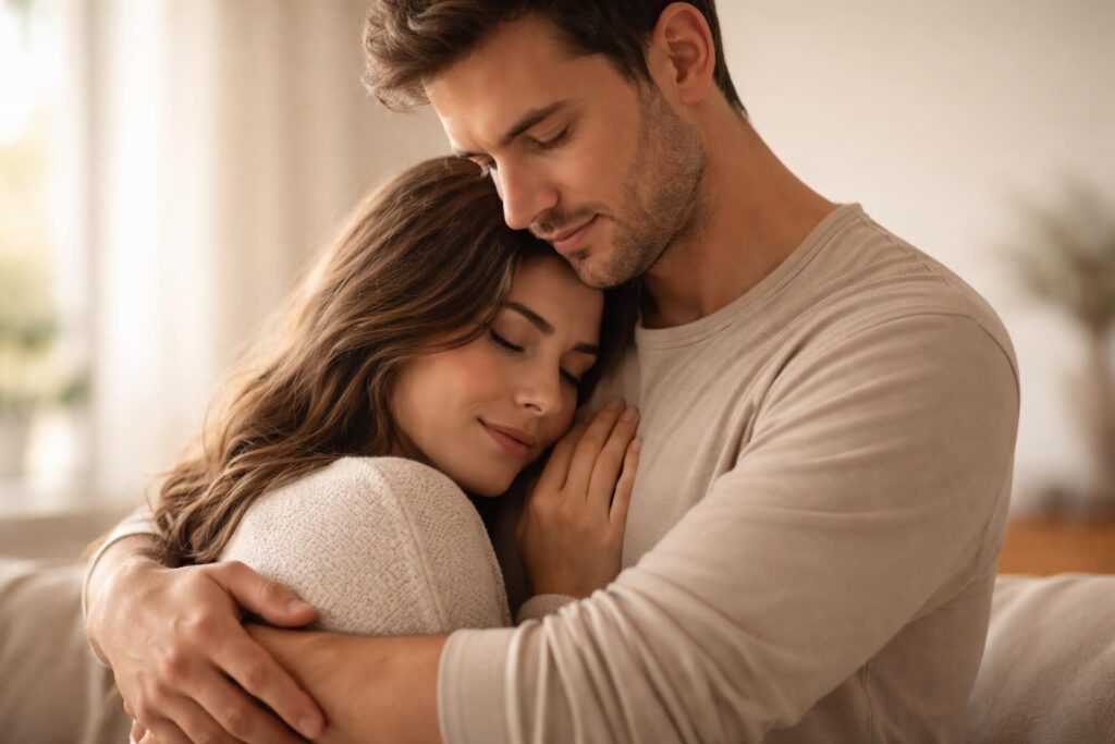 découvrez la profondeur du geste simple mais puissant quand un homme enlace une femme, révélant émotions, réconfort et connexion intime.