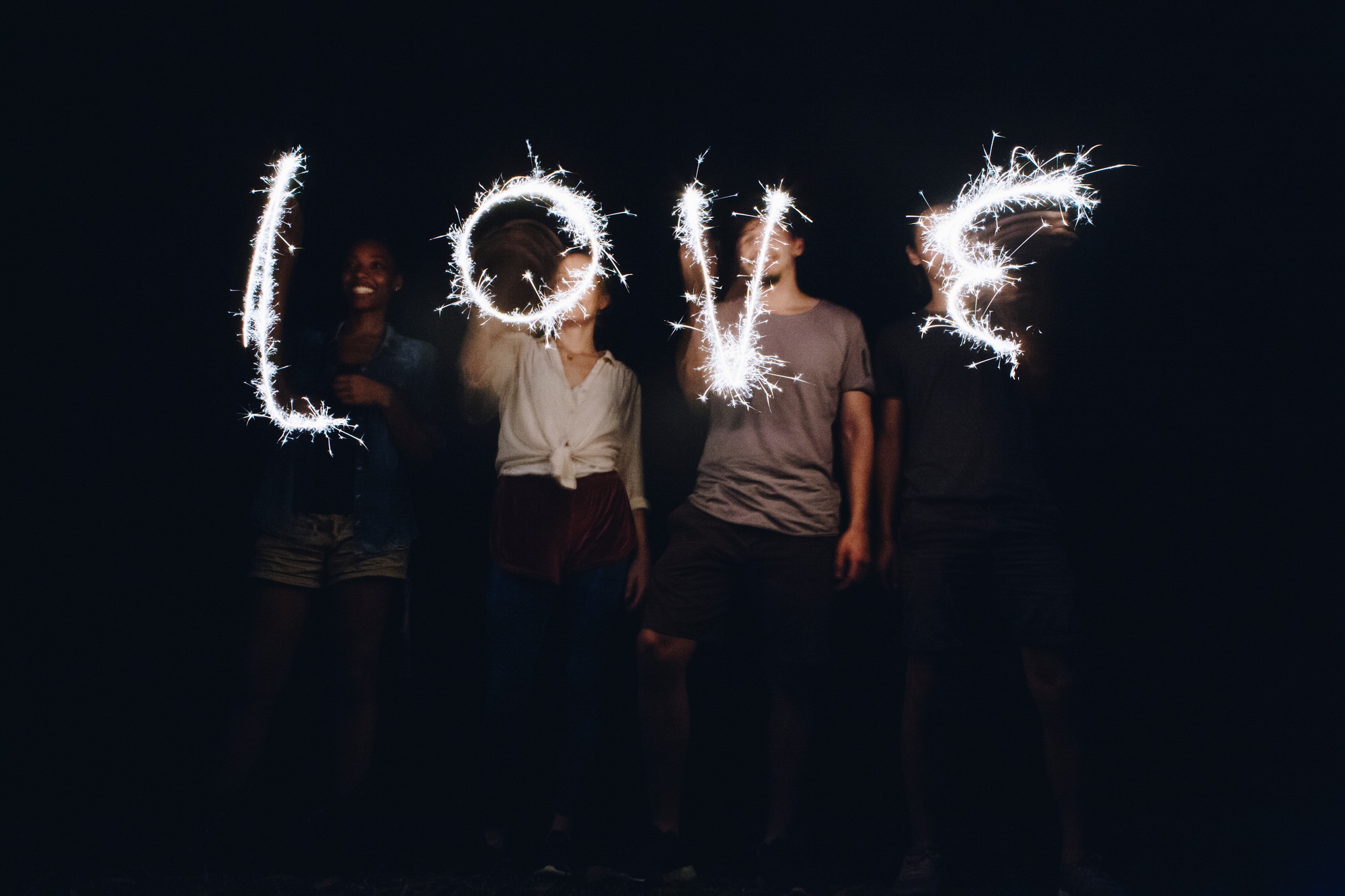 Sparklers forming the word love